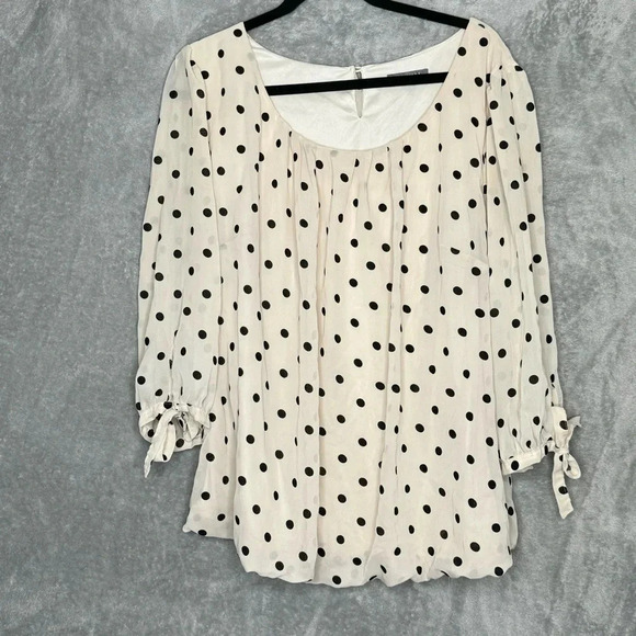 Roz & Ali 2X Shirt Top Brown Black Polka Dot 3/4 Sleeve Scoop Neck Womens - Picture 1 of 9